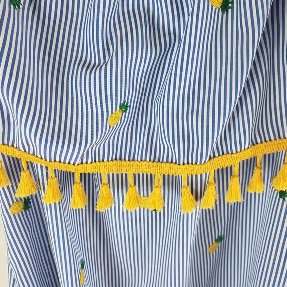 Fiveloaves Twofish Dress Girls M Pineapple Catalina Tasseled Blue White Yellow - Picture 2 of 8